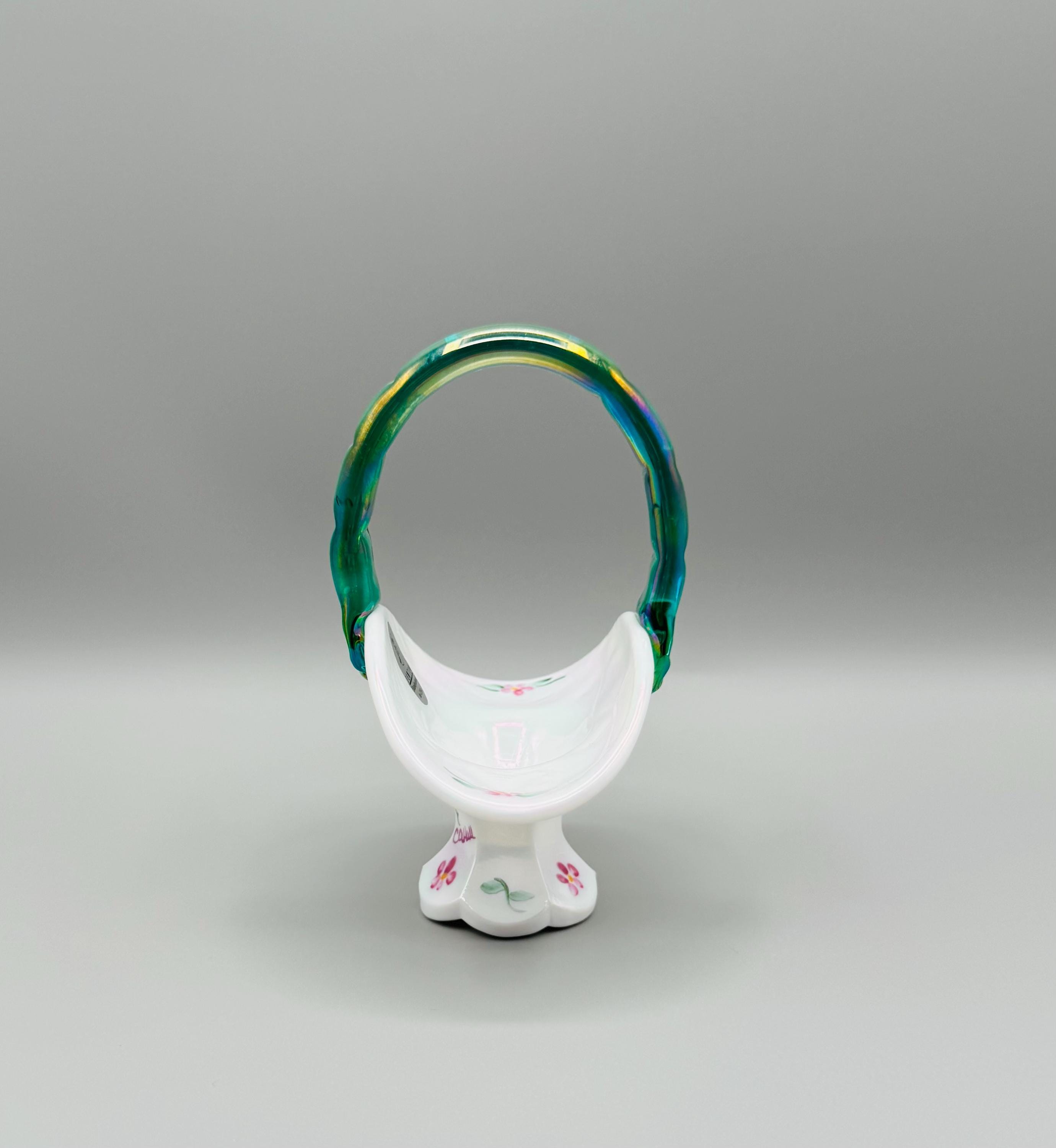 フェントン アクアグリーン デイジー＆ボタン イリデセントグラス ミニバスケット フェントン アクアグリーン デイジー＆ボタン イリデセントグラス ミニ