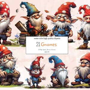 21 Artistic Gnomes Clipart PNG Bundle
