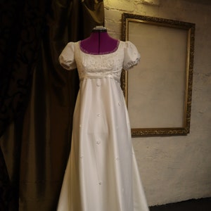 Custom Regency Empire Gown, Ivory Lace and Satin  Dress