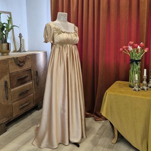 Ready to wear, Regency dress, Bridgerton inspired dress, silky satin rose gold fantasy dress, size 8-10 uk, size S EU