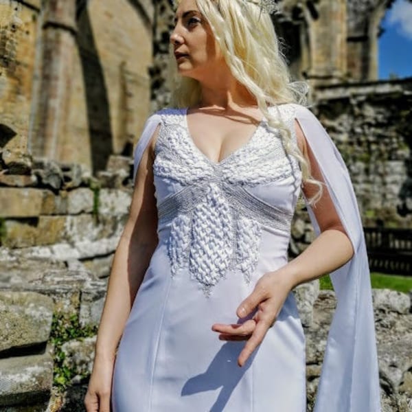 Vestido inspirado en Juego de Tronos Daenerys Targaryen, vestido blanco, vestido de fantasía, vestido de manga larga