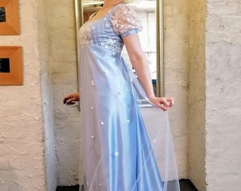 Custom made Daphne Bridgerton inspired dress, sky blue and ivory lace satin dress, size 4 -20 UK, 2-16 USA