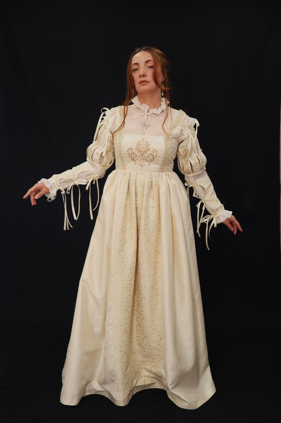 ivory taffeta dress Renaissance Style Dress: Borgia Gown, Detachable Sleeves (size 8 USA,10 UK) $50+
