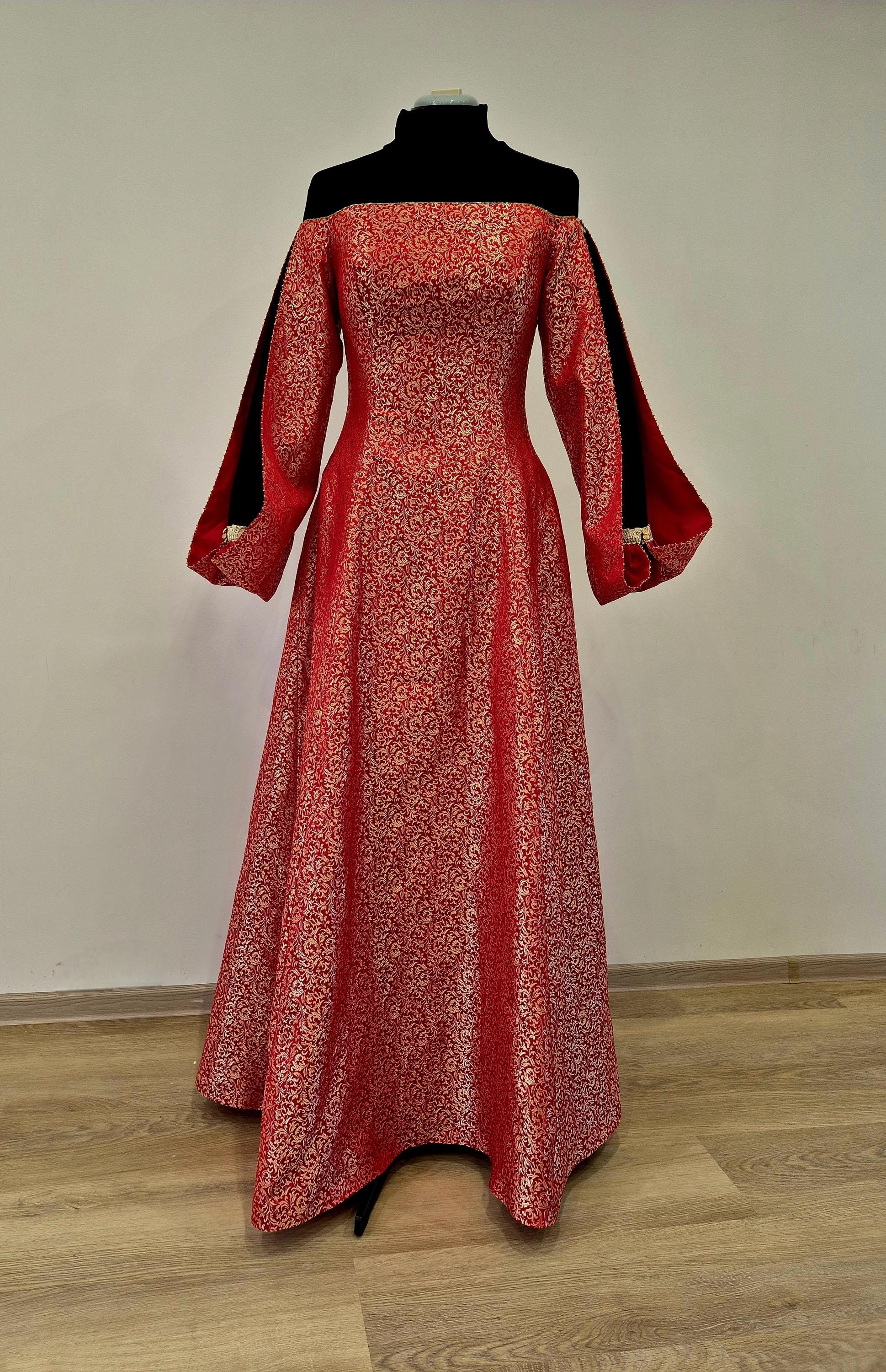rhaenyra red dress Custom Rhaenyra Dress, Red & Gold Jacquard