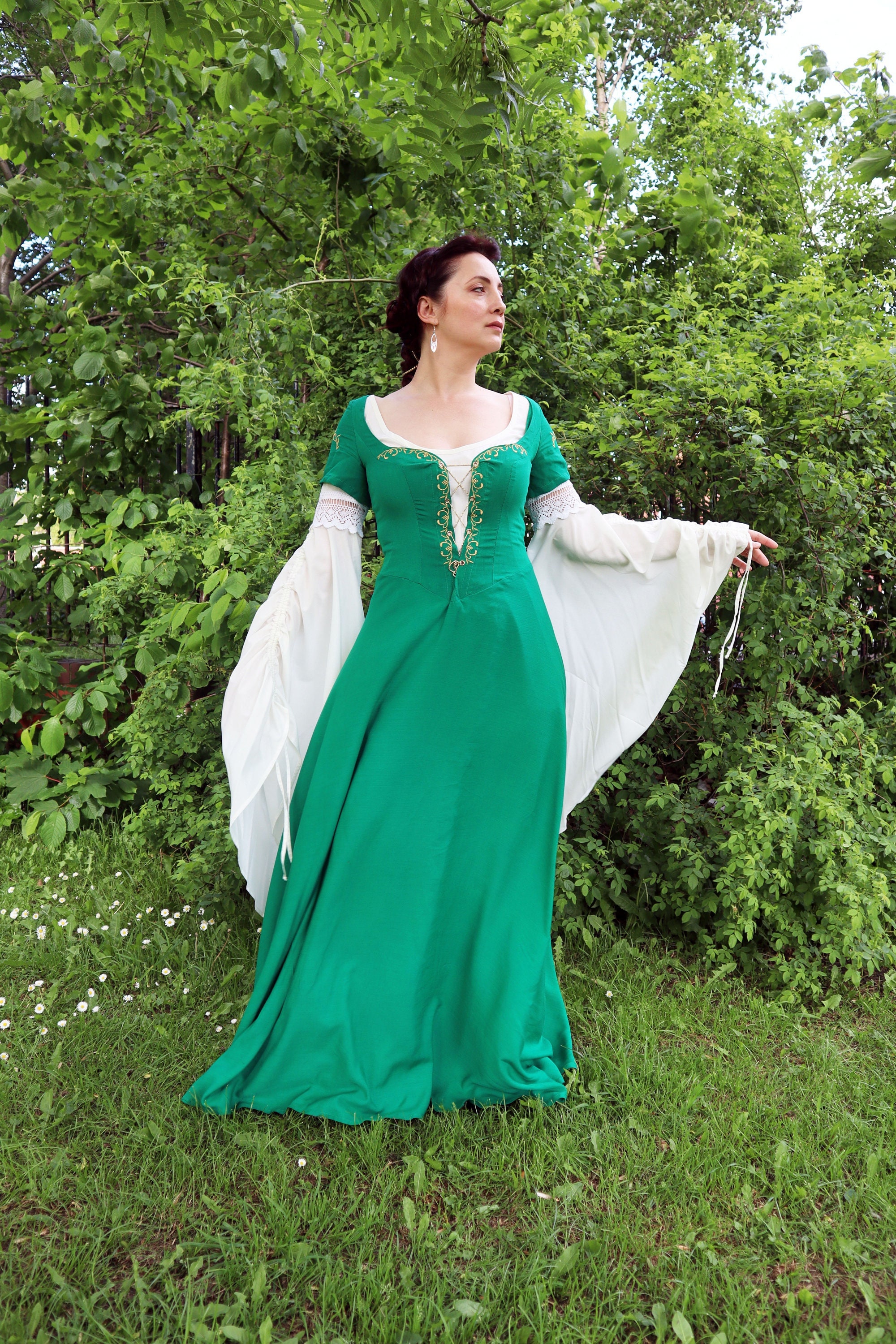 Medieval Dress Fantasy Dress Elven Dress Green and Ivory - Etsy UK