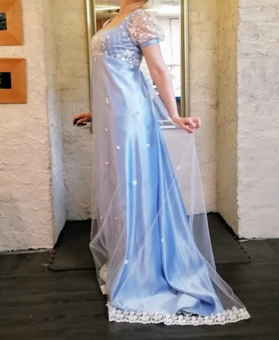 light blue bridgerton dress Bridgerton Daphne Blue Satin Dress With Lace main image 1
