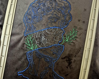 Griechische Büste, Statue Skizze, Maschinenstickerei, 3 Größen