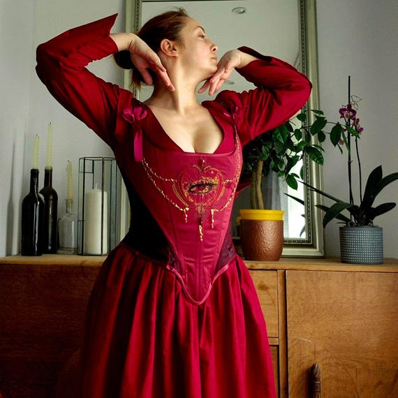 Vestido holgado de algodón burdeos, vestido con mangas abullonadas