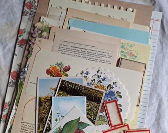 Großes buntes Vintage Ephemera Papierset Blumen/Frühling/Sommer II,  Junk Journal Papier