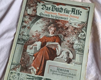 Antike Zeitschrift, großes Format, Illustrierte Familienzeitung,  1902, Junk Journal Papier