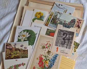 Large colorful vintage ephemera paper set flowers/spring/summer IV, junk journal paper