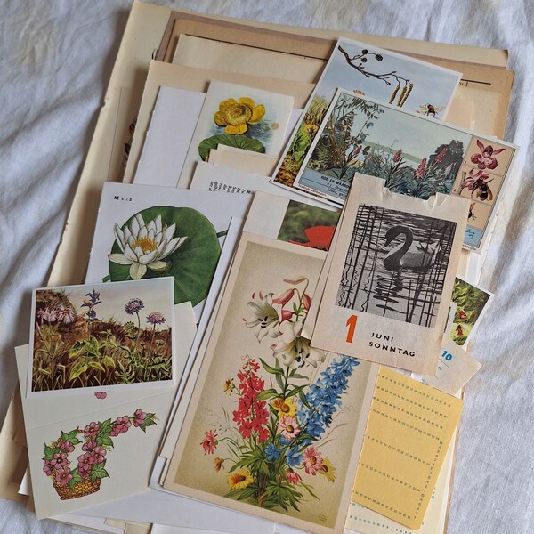 Großes buntes Vintage Ephemera Papierset Blumen/Frühling/Sommer IV,  Junk Journal Papier
