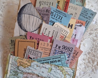 Large colorful ticket set, original vintage tickets, train tickets, cinema tickets, admission tickets, cloakroom tokens, gift idea