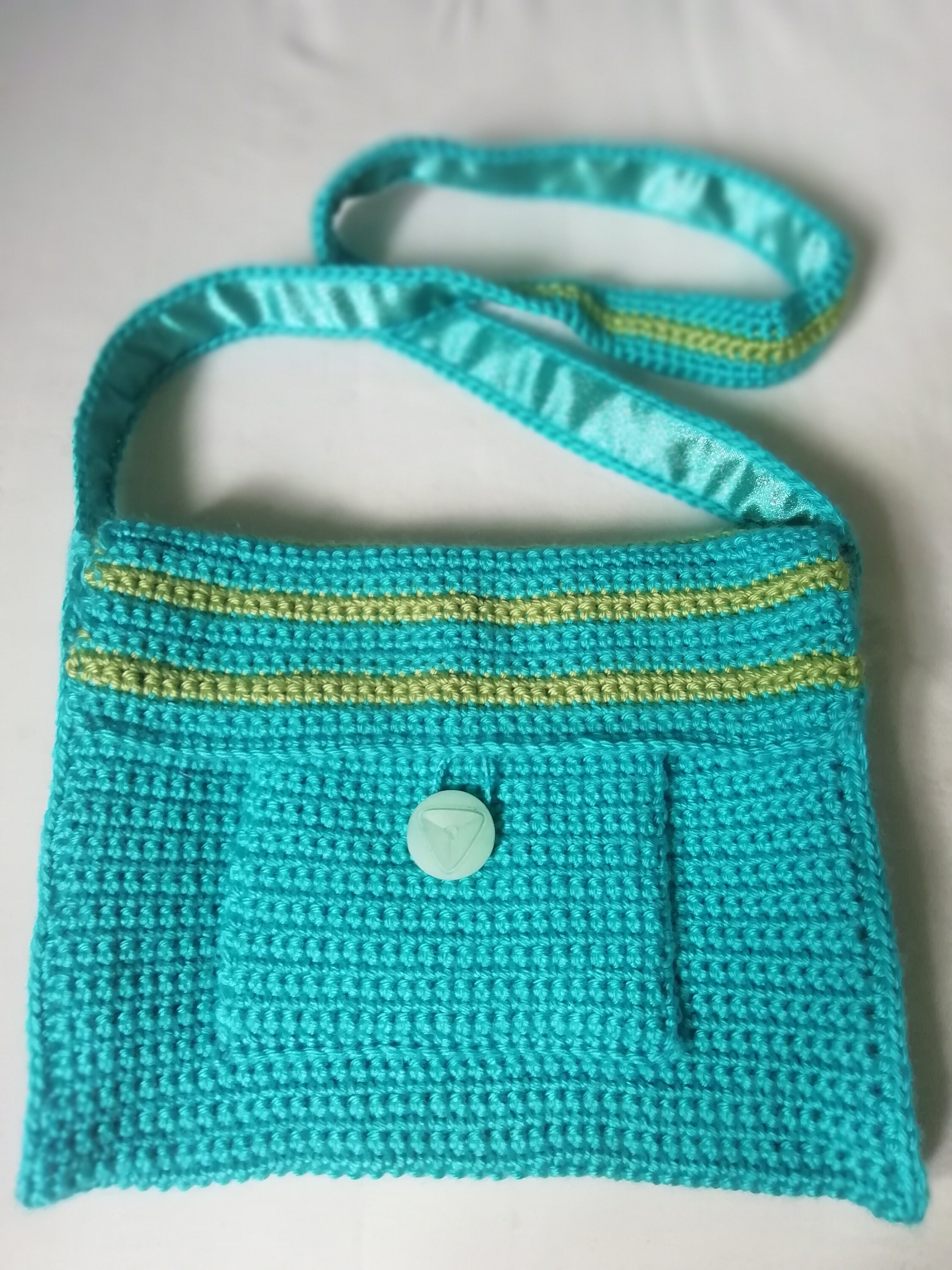 blue crochet bag