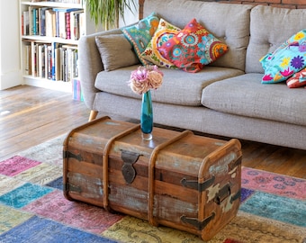 Recycled  Distressed Old Painted Teak Trunk