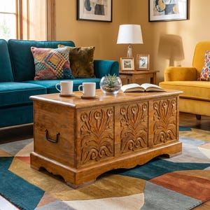Acacia wood hand carved Chest Coffee Table