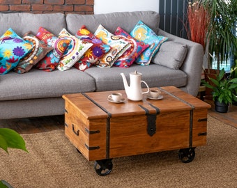 Thakat Sheesham  Coffee Table Trunk On Wheels