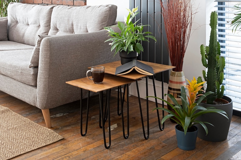 Acacia Wood Hairpin Set 2 Nesting Table Etsy UK