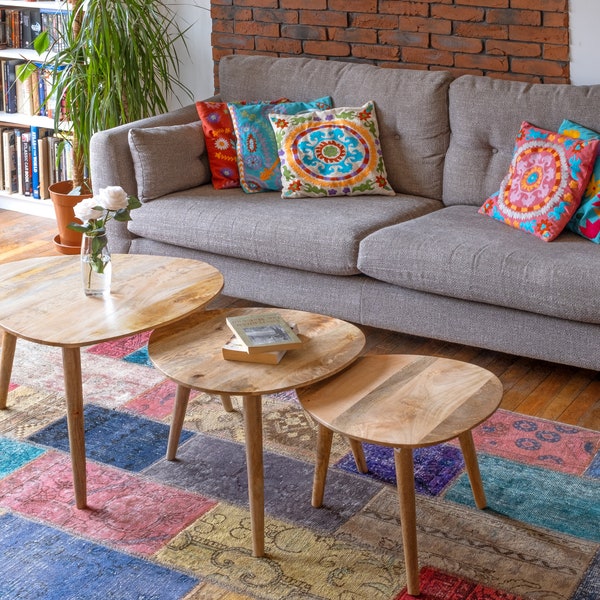 Mango Wood Set of 3 Triangular Side Tables