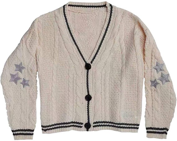 LOONFUNG Star Embroidered Knit Botton Up Folklore Cardigan with TS Patch