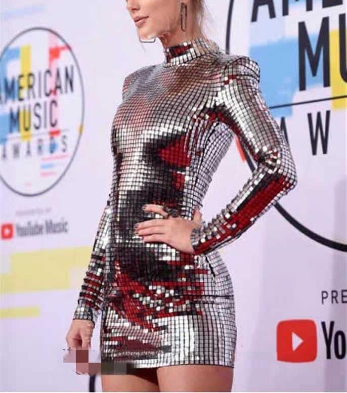 LOONFUNG Sequin ZIP up Bodycon Dress Mirror Ball Dress Etsy