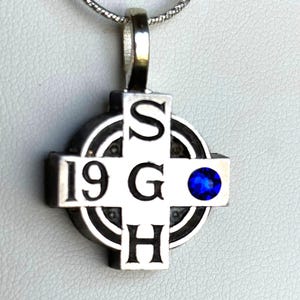 SGH Initial Pendant Necklace: Found Object with Sapphire Blue Crystal