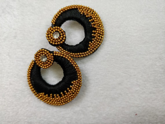 Gold Modern Handmade Silk Thread Earrings, Shape: Hoops, Size: Free at best  price in Indore