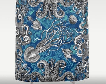 Octopus Shower Curtain, Tentacle Mermaid Ocean Shower Curtain, Steampunk Shower, Kraken, Squid, Haeckel Bathroom Shower Curtain, Society6