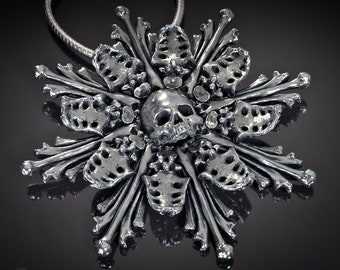 Skull Monstrance Pendant, Hand Polished (Sterling Silver Brass Skull Goth Bone Necklace Pendant Biker Sedlec Jewelry Pendant, Skull Charm)