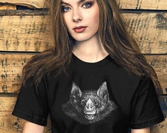 Vampire Bat Halloween Spookie Shirt (Vintage Bat Shadows Vampire Engraving Art Artwork Drawing Etching Goth Unisex tshirt tee men women)