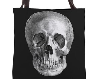 Vintage Skull Engraving Canvas Tote Bag (Halloween Skull Canvas Tote Bag Gothic Memento Mori Halloween Picnic Grocery Goth Tote Bag)