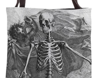 Vintage Albinus Skull Engraving Canvas Tote Bag (Halloween Skull Canvas Tote Bag Gothic Memento Mori Halloween Picnic Grocery Goth Tote Bag)