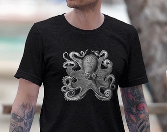 Octopus T-Shirt (Octopus Kraken Tentacle Haeckel Shirt Vintage Drawing Design Novelty Unisex tshirt tee shirt, Deep Sea Ocean Tentacles)