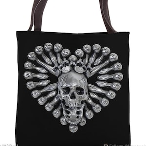 Skull Heart Love Bone Valentine&#39;s Canvas Tote Bag (Canvas Bookbag Skull Picnic Grocery Death Valentine Metal Gothic Romantic Canvas Totebag)