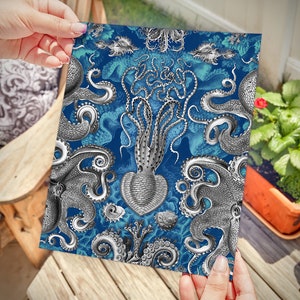 Art Print, &quot;Deep Sea Octopus Squid Kraken&quot; by Mechanical Whispers, 8&quot; x 10&quot; Giclee Archival Print (Octopus Squid Tentacle Kraken Artwork)