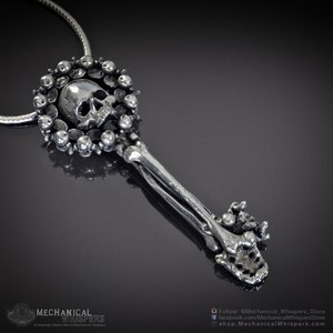Skull Key Skeleton Key Pendant, Hand Polished (Sterling Silver Brass Skull Bones Goth Bone Necklace Sedlec Jewelry Pendant Skull Charm)