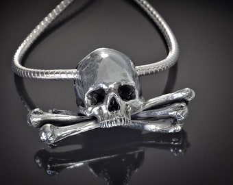 Skull Crossbones Pendant, Hand Polished (Sterling Silver Brass Skull Goth Bone Necklace Pendant Cross Bones Jewelry Sedlec Skull Charm)