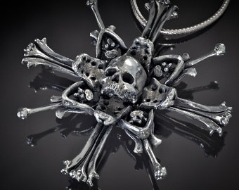 Skull Confessional Pendant, Hand Polished (Skull Metal Bone Necklace Pendant Biker Jewelry, Silver Sedlec Jewelry Pendant, Skull Charm)