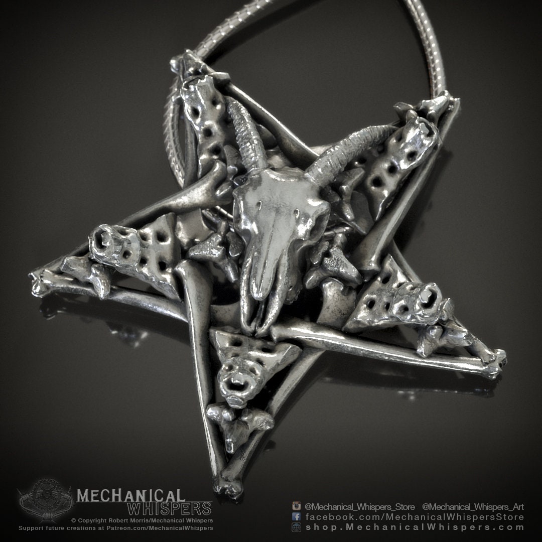 Inverted Pentagram Goat Skull Satanic Baphomet Necklace