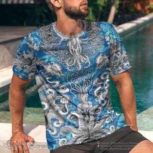 Deep Sea Ocean Octopus Tentacle Kraken Overall Print Men&#39;s T-Shirt (Vintage Haeckel Shirt Drawing Design Novelty tshirt tee shirt)