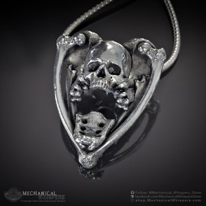 Skull Planchette Pendant, Hand Polished (Talking Spirit Ghost Board Sterling Silver Brass Skull Goth Bone Necklace Jewelry Pendant Charm)