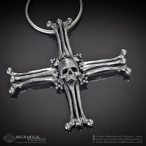 Skull Templar Cross Pendant, Hand Polished (Skull Metal Bone Necklace Pendant Cross Biker Jewelry, Silver Jewelry Pendant, Skull Charm)