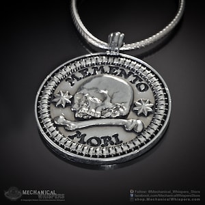 Memento Mori Skull Medallion Pendant, Hand Polished (Sterling Silver Brass Skull Goth Necklace Death Memento Mori Jewelry Pendant Charm)