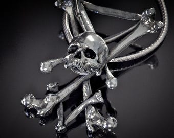 Colgante de calavera con el sigilo de Lucifer, joyería pulida a mano (Sigilo satánico de Lucifer, collar de hueso de plata de ley 9.25 con dije de calavera, talismán)