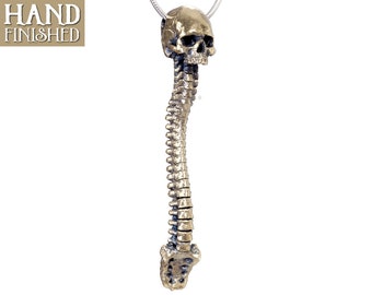Skull Vertebrae Pendant, Hand Polished (Skull Metal Bone Necklace Biker Jewelry, Silver Human Bone Sedlec Jewelry Pendant, Skull Charm)