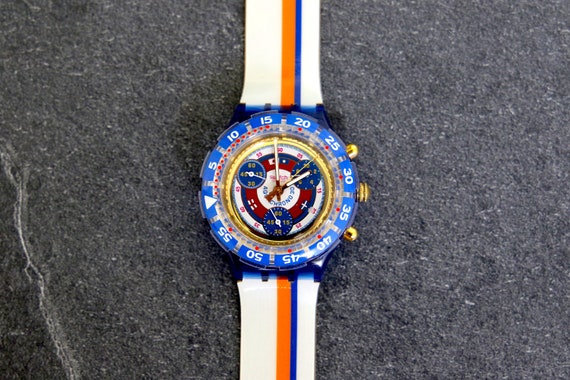 Rare 1990s Swatch Aqua Chrono COMMENDATORE 38mm ,