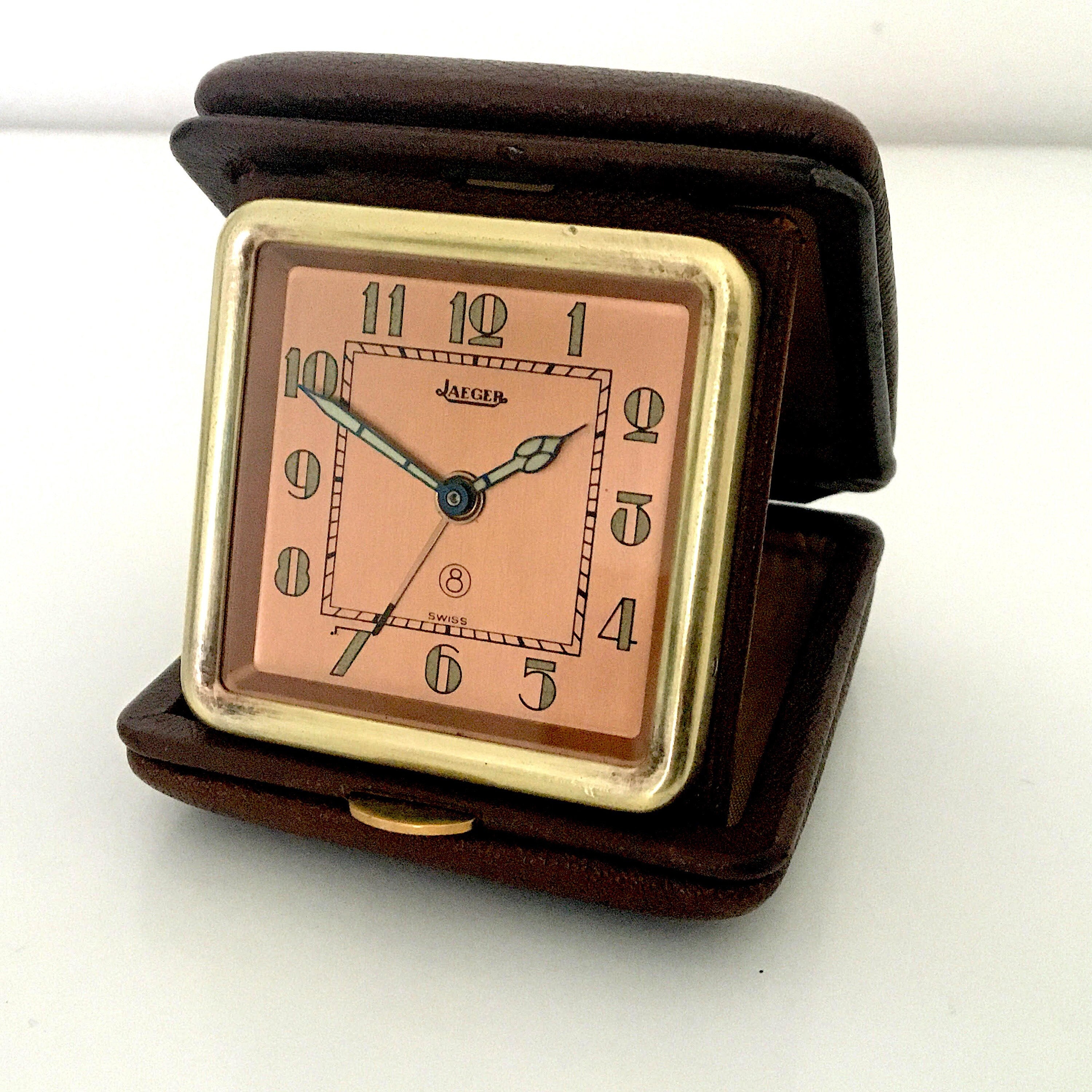 1930s Jaeger LeCoultre 8 Days Travel Alarm Clock Rare Timepiece in original watchcase in very good condition Anniversary gift for him