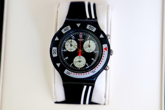 RARE 1990s Swatch Scuba 200 Aqua Chronograph 43mm