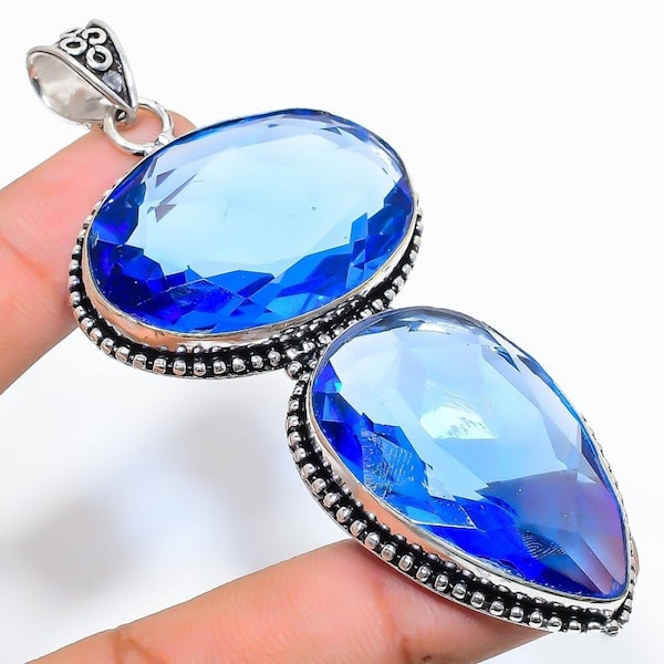 Rare Natural Tanzanite Quartz Pendant Pendant, Gemstone Pendant, Blue Pendant, 925 Sterling Silver Jewelry, Wedding Gift, Pendant For Mother