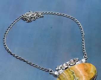 Exquisite Jasper Necklace, Yellow Gemstone Necklace, Chain Necklace, 925 Sterling Silver Jewelry, Wedding Gift, Necklace For Her